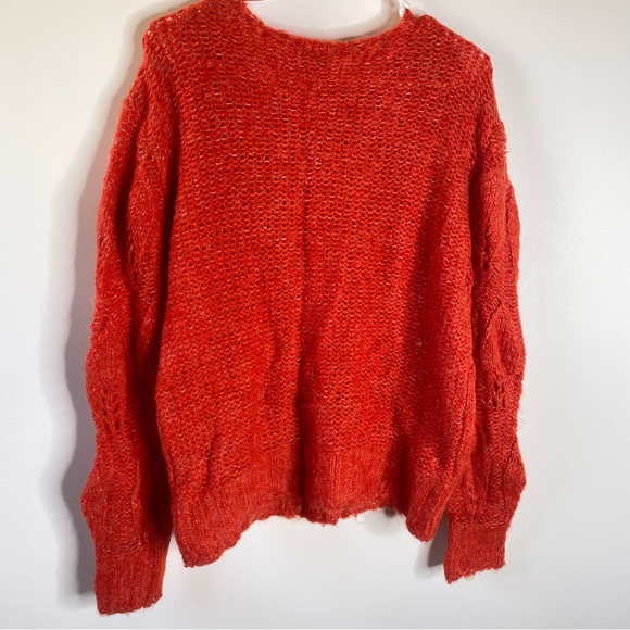 Topshop Women Eyelash Loose Knit Sweater 12 Red Petal Pointelle Wool Blend Cozy - Picture 3 of 9